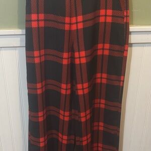 Wide Leg Plaid Pants - Black & Red